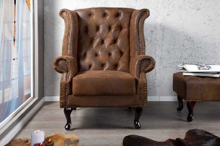 Ohrensessel Chesterfield braun Antik Look