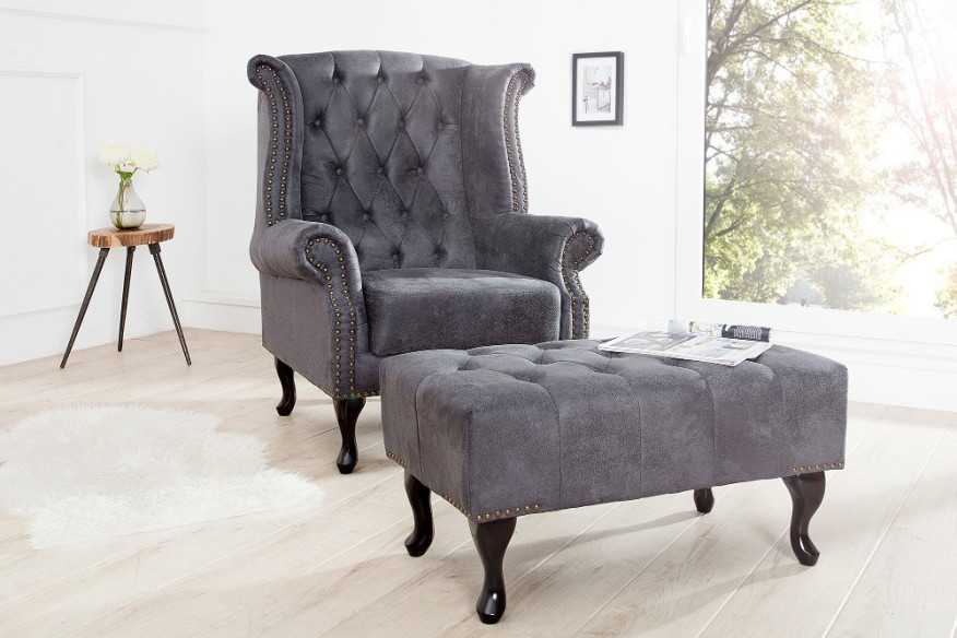 Ohrensessel Chesterfield grau Antik Look