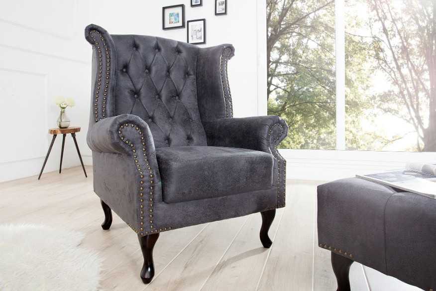 Ohrensessel Chesterfield grau Antik Look
