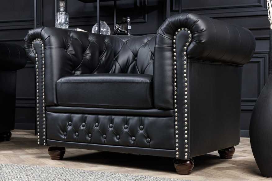  CHESTERFIELD I KONSTLÄDER SVART