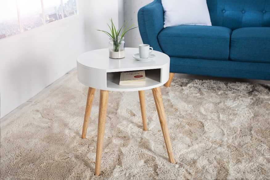 NORDIC - RUNT SÄNG- OCH SIDOBORD I VIT/EK