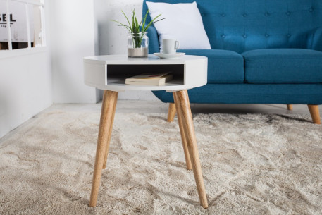 NORDIC - RUNT SÄNG- OCH SIDOBORD I VIT/EK 2